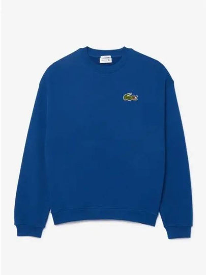 Loose Fit Badge Accent Fleece Sweatshirt Blue - LACOSTE - BALAAN 2