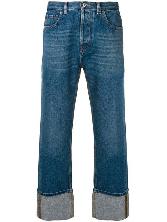 Men's Turn-up Straight Pants Blue - VALENTINO - BALAAN.