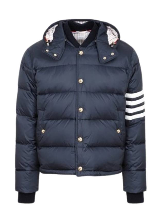 Downfilled Nylon 4-Bar Bomber Padding Navy - THOM BROWNE - BALAAN 4