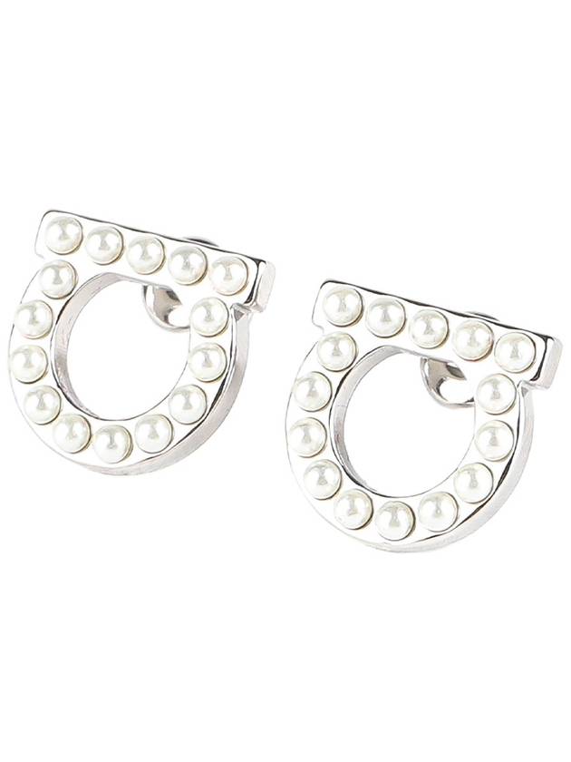 Gancini Pearl Earrings Silver - SALVATORE FERRAGAMO - BALAAN 2