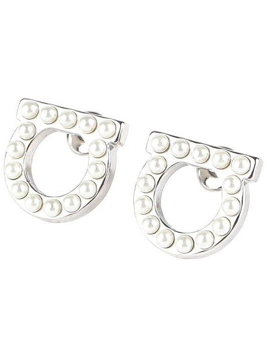 Gancini Pearl Earrings Silver - SALVATORE FERRAGAMO - BALAAN 2