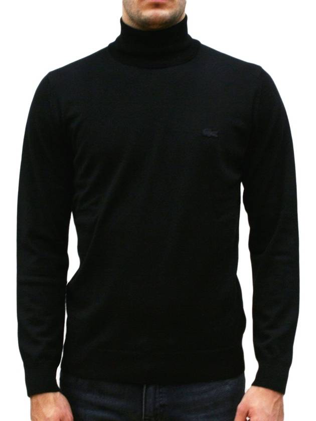 Logo Patch Merino Wool Turtleneck Black - LACOSTE - BALAAN 2