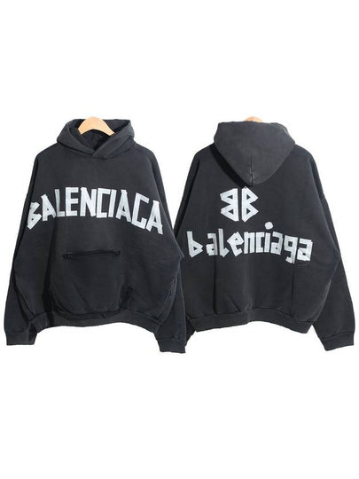 Men's New Tape Type TR Ribbed Pocket Hoodie Black - BALENCIAGA - BALAAN 2