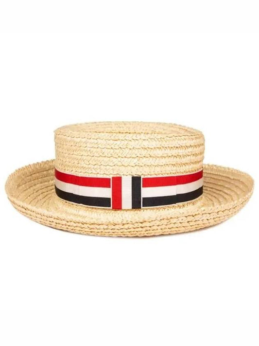 Natural Straw Wheat Braid Boater Hat Off White - THOM BROWNE - BALAAN 2