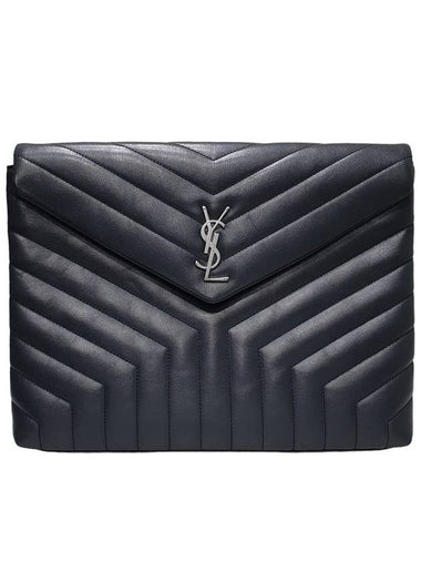 Women s 483236 Gray Calfskin Silver Monogram Lulu Matelasse Document Clutch - SAINT LAURENT - BALAAN 1