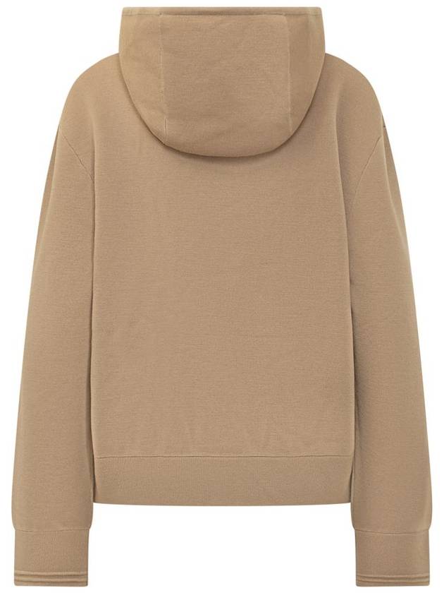 Embroidered Logo Wool Blend Zip Up Hoodie Sand - BURBERRY - BALAAN 3