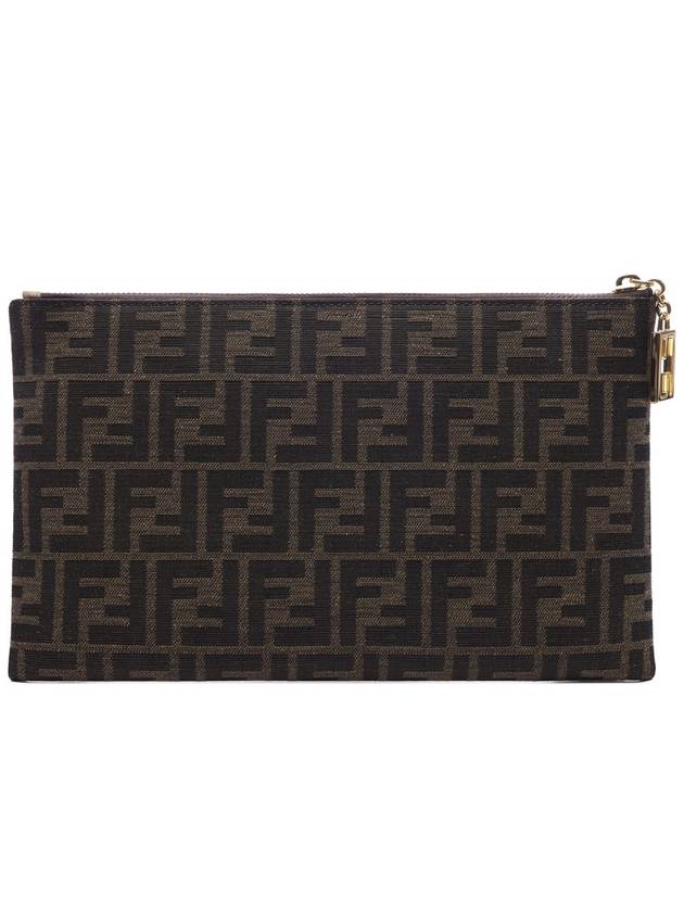 Flat Baguette Medium FF Jacquard Fabric Pouch Bag Brown - FENDI - BALAAN 5