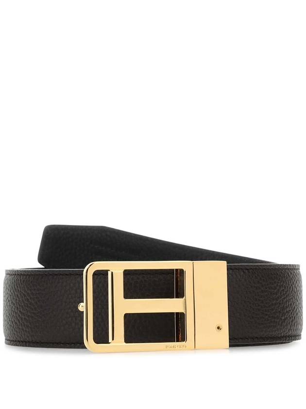 T Buckle Leather Belt Black Brown - TOM FORD - BALAAN 1