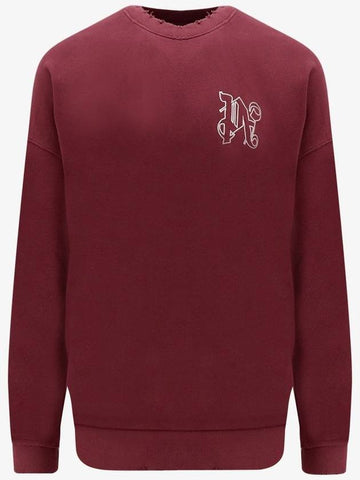 23 fw Organic Cotton Sweatshirt WITH Embroidered Monogram PMBA074E23FLE0032903 B0650471935 - PALM ANGELS - BALAAN 1