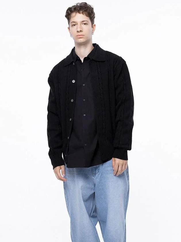 Men s M243OT02BK Dense Cable Collar Neck Knit Button Cardigan Black - CHANCE'S NOI - BALAAN 3