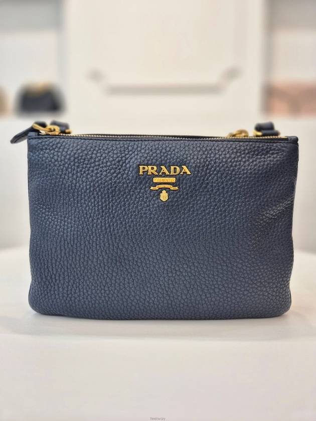 Double zip leather cross bag navy 1BH046 - PRADA - BALAAN 1