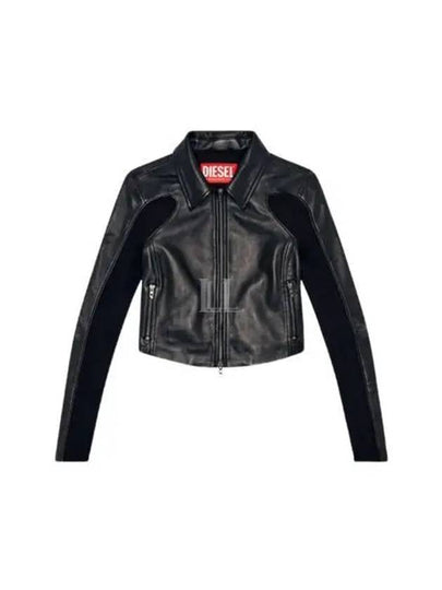 L Totem P1 Knit Inserts Cropped Leather Jacket Black - DIESEL - BALAAN 2