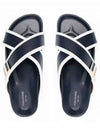 Vitello Calfskin Leather Enamel Buckle Criss Cross Sandal Navy - THOM BROWNE - BALAAN 2