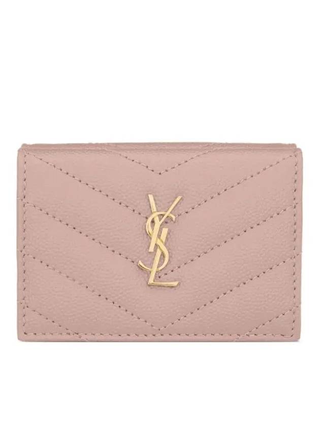 Monogram Quilted Mini Half Wallet Pale Pink - SAINT LAURENT - BALAAN 2