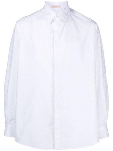 Men's Tulle Iconograph Pattern Cotton Poplin Long Sleeve Shirt White - VALENTINO - BALAAN 1