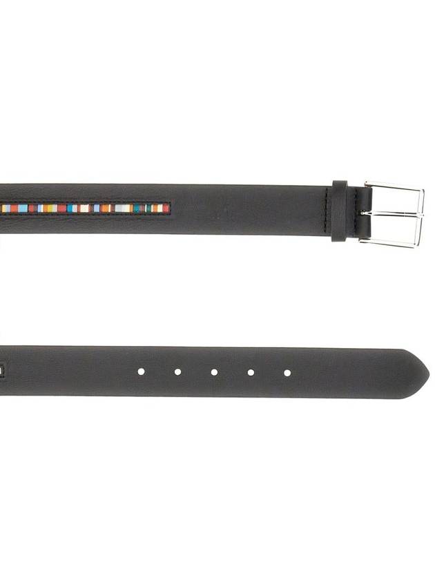 Signature Striped Leather Belt Black - PAUL SMITH - BALAAN 3