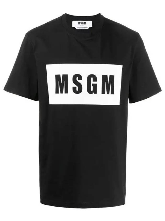 Box Logo Print Cotton Short Sleeve T-Shirt Black - MSGM - BALAAN 3