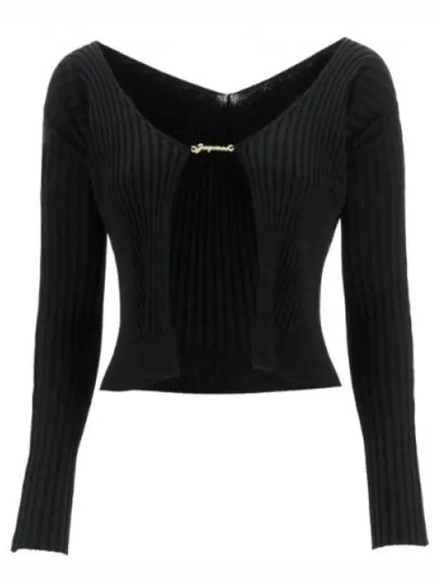 La Maille Pralu Longue Micro Charm Logo Cardigan Black - JACQUEMUS - BALAAN 2