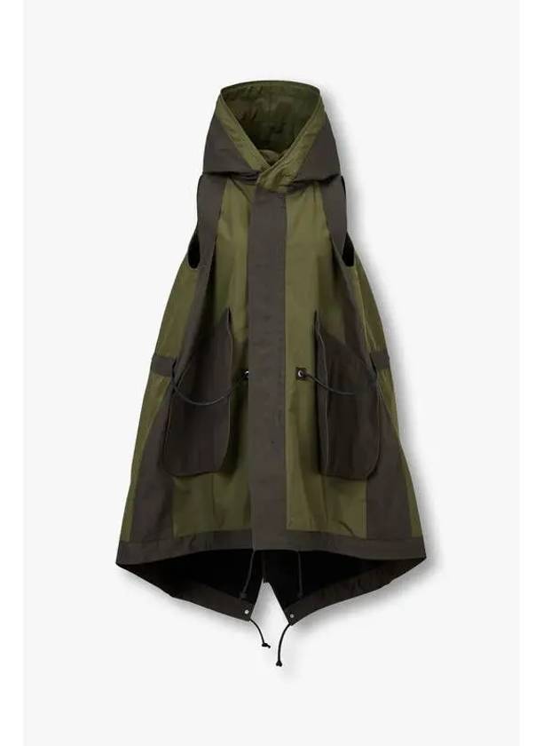 Women s Drawstring Flare Hooded Vest Green - SACAI - BALAAN 1