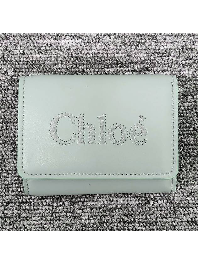 Embroidered Logo Leather Half Wallet Green - CHLOE - BALAAN 4