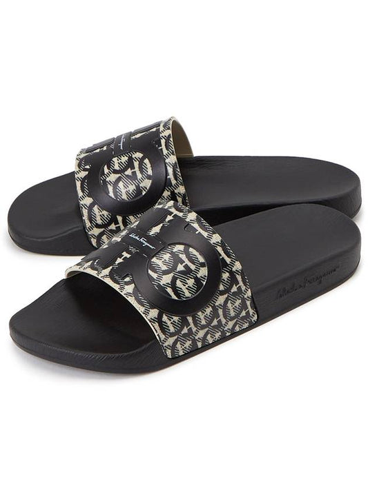 Salvatore Men's Gancini Monogram Slippers Black - SALVATORE FERRAGAMO - BALAAN.