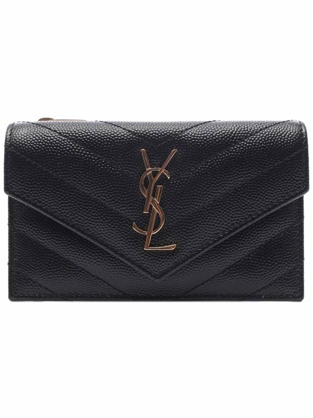 Cassandre Matelasse Fragments Flap Card Case In Grain de Poudre Embossed Leather Black - SAINT LAURENT - BALAAN 2