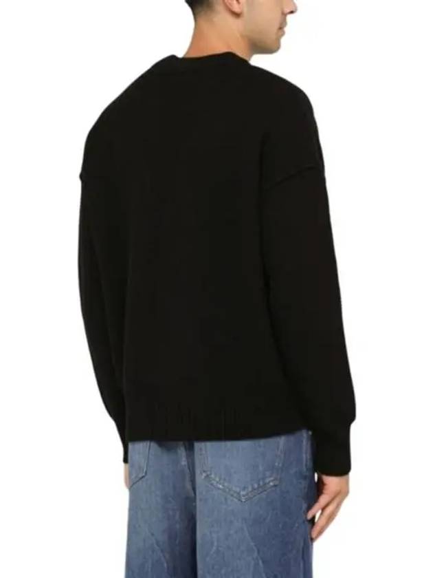 Heart Logo V Neck Wool Cardigan Black - AMI - BALAAN 6