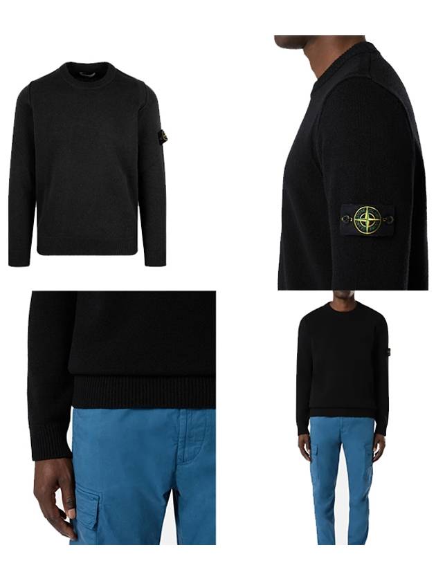 Logo Patch Lambswool Crewneck Knit Top Black - STONE ISLAND - BALAAN 8