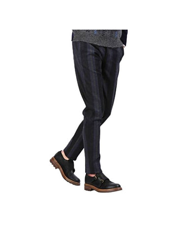 Men's Striped Wool Skinny Pants Navy Gray - PT01 - BALAAN.