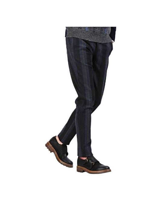 Men's Striped Wool Skinny Pants Navy Gray - PT01 - BALAAN 1