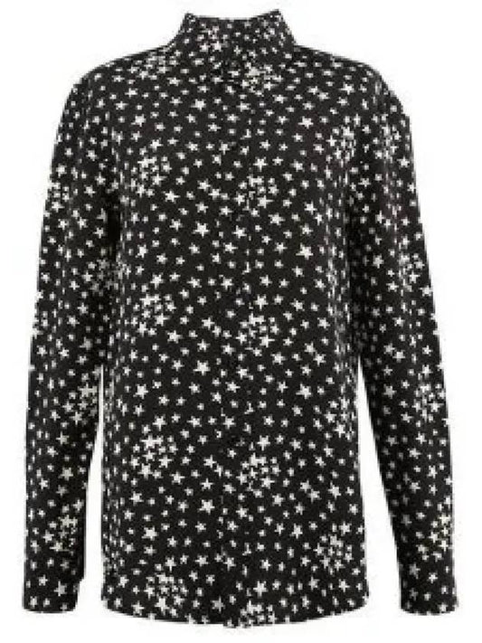 Star Print Silk Long Sleeve Shirt Black - SAINT LAURENT - BALAAN 2