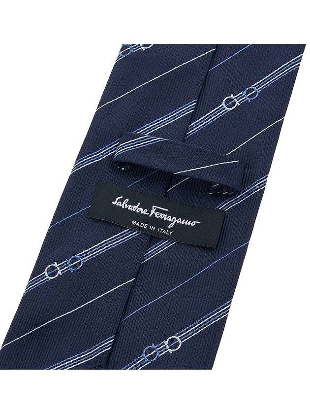 Men's Gancini Stripe Silk Tie Marine Blue - SALVATORE FERRAGAMO - BALAAN 8