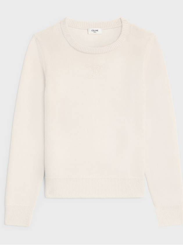 Triomphe Jacquard Crew Neck Heritage Cashmere Knit Top Off White - CELINE - BALAAN 2