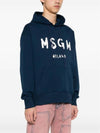 Brushed Logo Print Cotton Hoodie Navy - MSGM - BALAAN 3