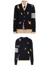 Men's Merino Bird Bee 4 Bar V-Neck Merino Cotton Cardigan Navy - THOM BROWNE - BALAAN 6