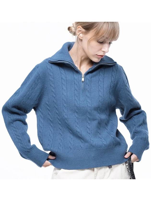 Four Woman Women s Soft Cable Half Zip up Knit Blue W243TP01BL - CHANCE'S NOI - BALAAN 7