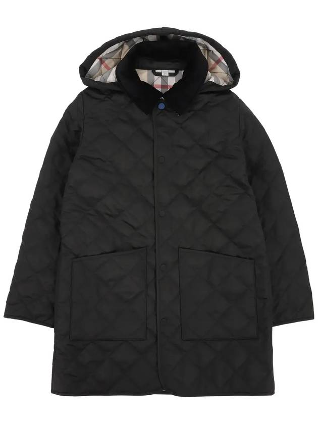 Kids Corduroy Collar Diamond Hooded Quilted Jacket Black - BURBERRY - BALAAN 4