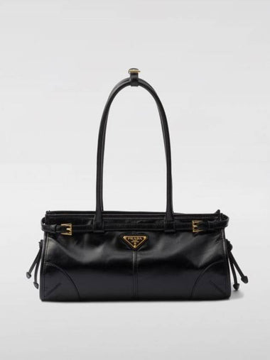 Medium Leather Tote Shoulder Bag Black - PRADA - BALAAN 1