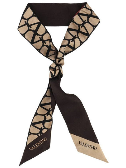 V Logo Signature Silk Scarf Brown - VALENTINO - BALAAN 2