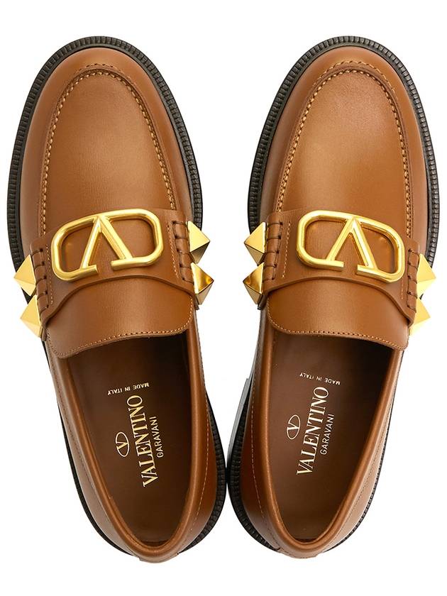 Calfskin Studded Sign Loafer Brown - VALENTINO - BALAAN.