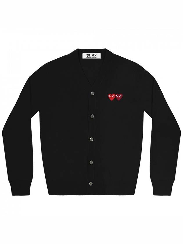 Play Double Heart Logo Wool Cardigan P1 N058 1 Black - COMME DES GARCONS - BALAAN 2