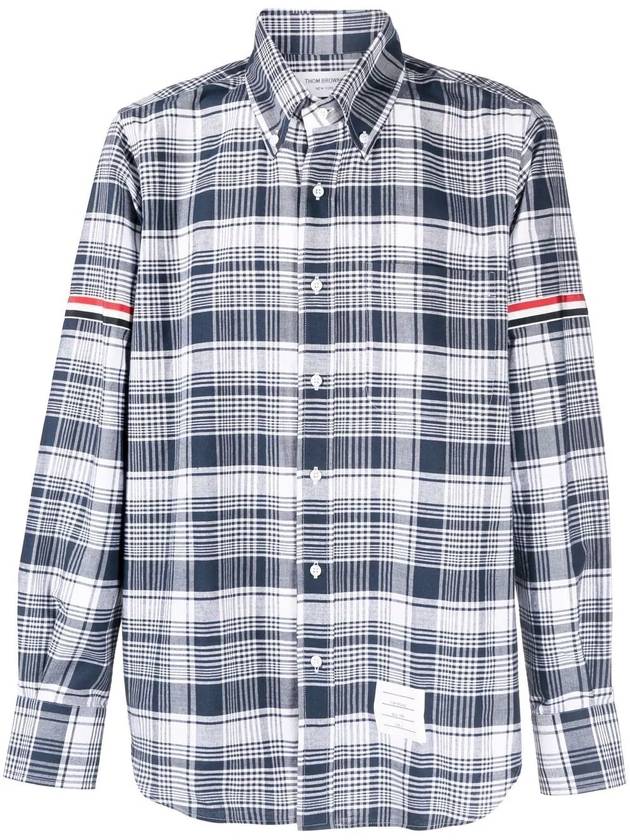 RWB Stripe Check Print Long Sleeve Shirt Navy - THOM BROWNE - BALAAN 1