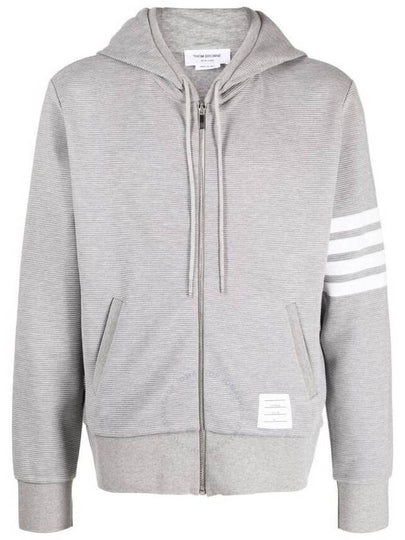 4 Bar Stripe Logo Patch Zip-Up Hoodie Grey - THOM BROWNE - BALAAN 2