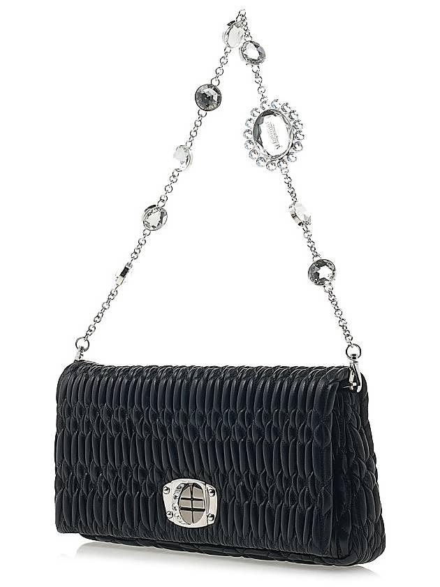 Crystal Leather Shoulder Bag Black - MIU MIU - BALAAN 4