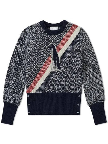 Men's Fair Isle Penguin Crew Neck Knit Top Navy - THOM BROWNE - BALAAN 1