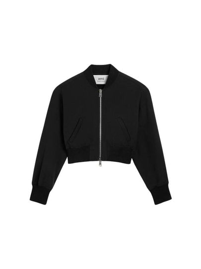 Crop Zipper Bomber Jacket Black - AMI - BALAAN 2