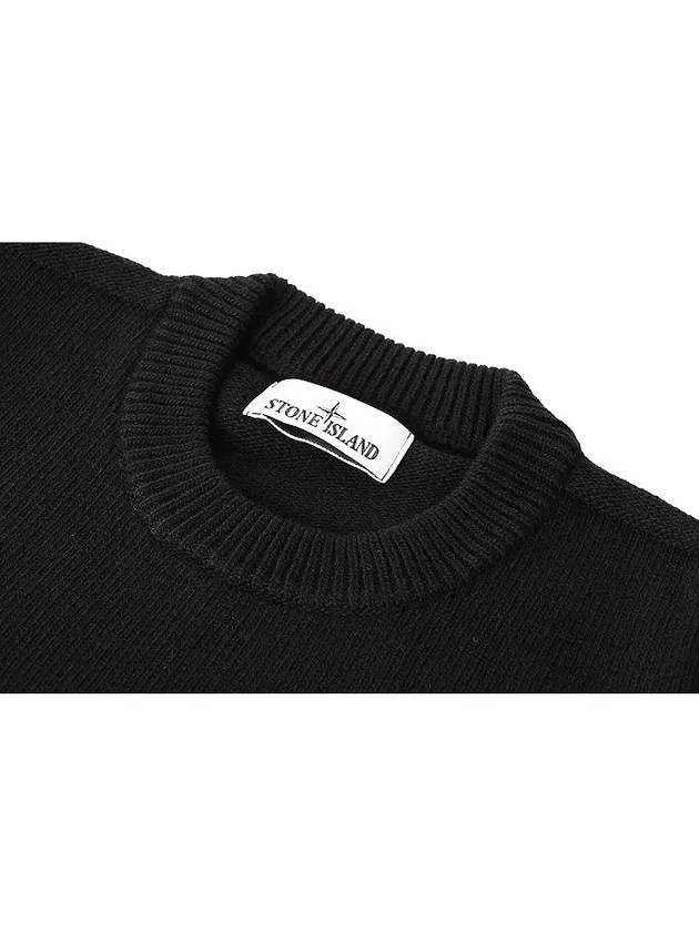 Logo Patch Crew Neck Wool Knit Top Black - STONE ISLAND - BALAAN 4