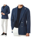 flower accent double-breasted blazer knit jacket dark blue - RVR LARDINI - BALAAN 2