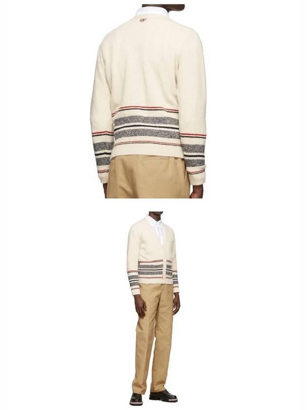 Seasonal Jacquard Striped V-neck Cardigan White - THOM BROWNE - BALAAN 6