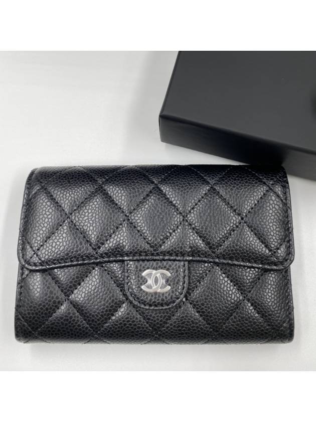 Classic flap medium wallet silver logo caviar black AP0232 - CHANEL - BALAAN 1